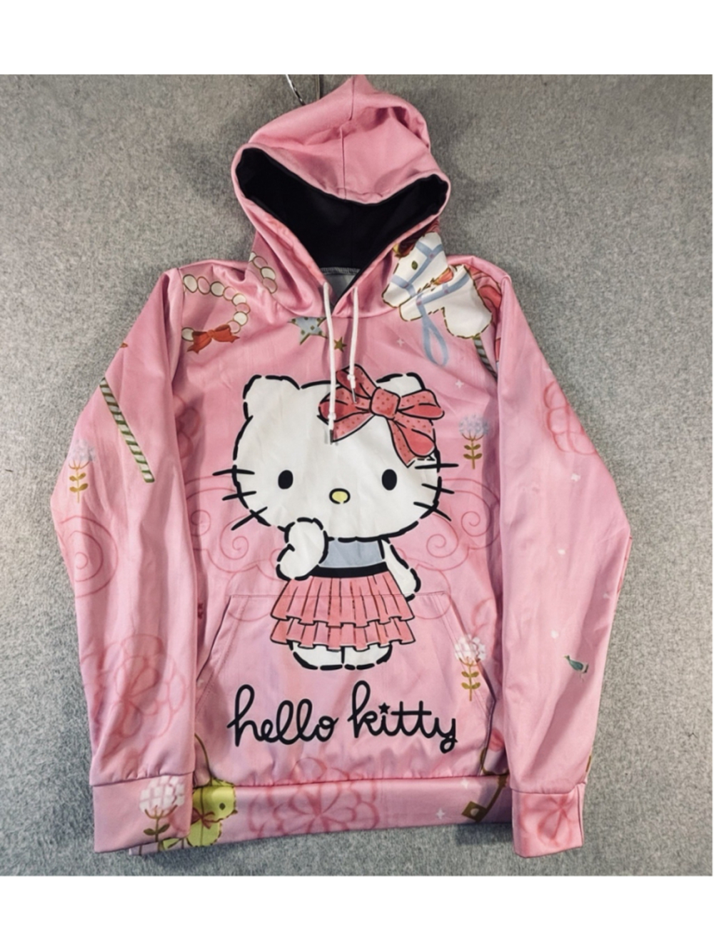 Hello Kitty Pink All Over Graphic Pullover Hoodie Women’s XL Kawaii Floral